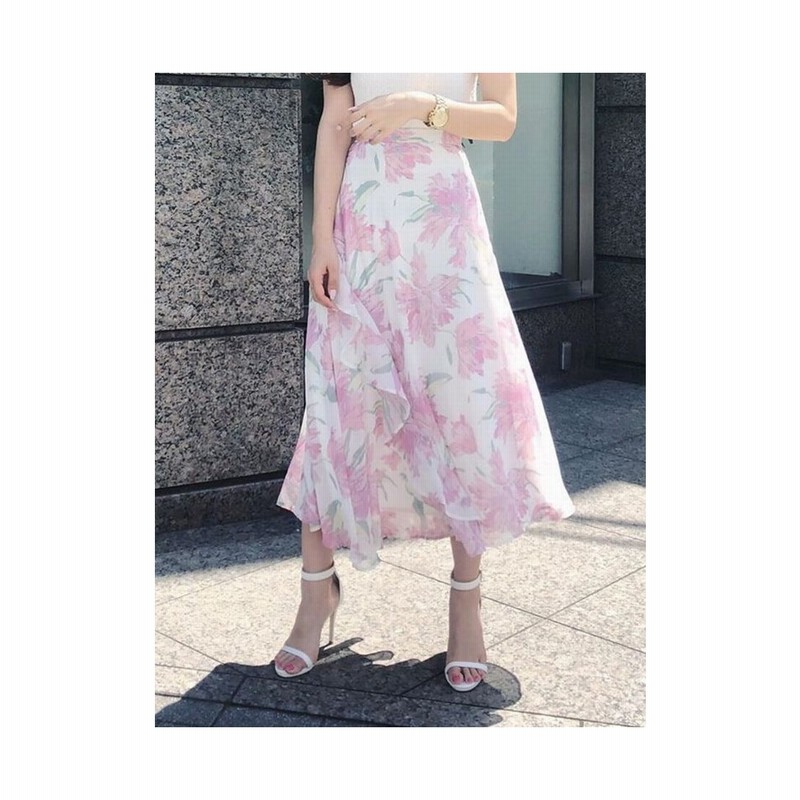 Rienda Graceフラワースリットジャストウエストフレアスカート ホワイト 通販 Lineポイント最大get Lineショッピング