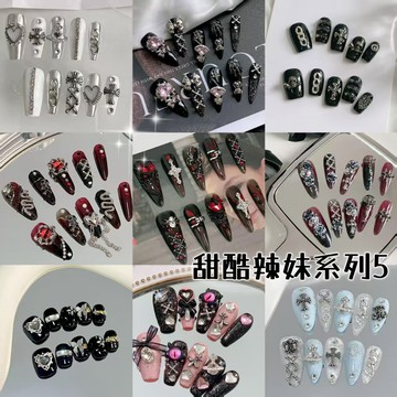 台灣-日系-暗黑甜酷係甜美可愛長尖穿戴甲-高級手作美甲純手工 穿戴甲 辣妹甲片 指甲貼 美甲貼 光療甲