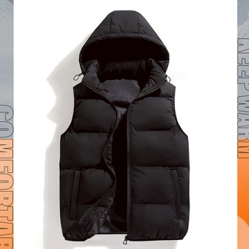 冬季鋪棉加厚馬甲外套 無袖外套 棉服男 保暖背心 袖口包邊 保暖休閒 帽子可拆 百搭 坎肩背心 背心外套 連帽背心