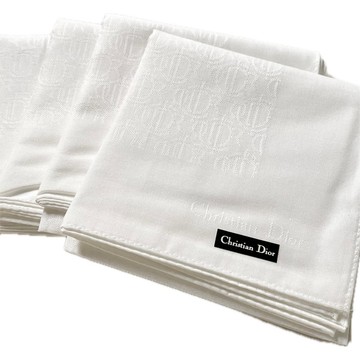 復古 Christian Dior 燕麥白 Trotter 圖騰緹花手帕 口袋巾