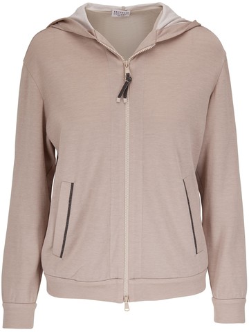 Brunello Cucinelli - long-sleeve cotton hoodie - women - Polyamide/Silk/Cotton - S - Neutrals