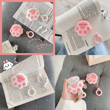 日系少女粉嫩萌物貓爪airpodspro3保護套蘋果無線藍牙耳機硅膠套airpod1代2代殼防丟繩卡通小貓手數據套全包