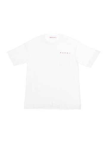Marni White Crewneck T-shirt With Logo Lettering On The Front In Cotton Boy