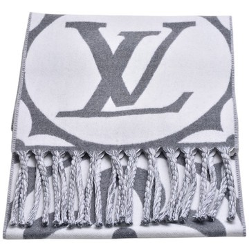 LV M92857 Medallion系列Monogram織花羊毛流蘇圍巾(淺灰色)