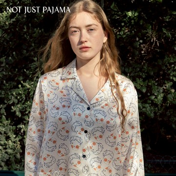 NotJustPajama心動博物館系列 小天使印花真絲長袖睡衣套裝 - 白底小天使印花-XL