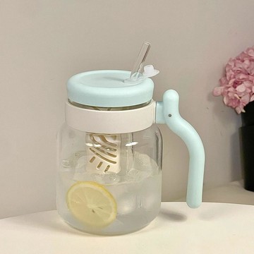 【台灣出貨】玻璃杯女生茶水分離茶杯大容量水杯高顏值吸管杯子辦公室耐高溫大水壺  大肚杯 胖胖水壺