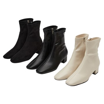 【Grace Gift】靴子 短靴 襪靴【韓系方頭側拉鍊輕量瘦瘦襪靴】3色 35-41號 素面靴