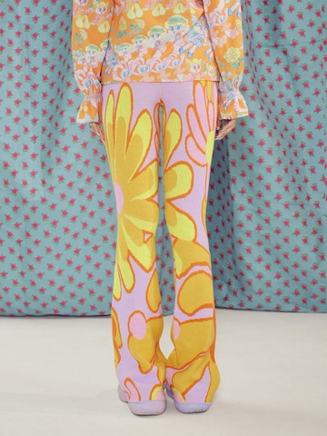 福利品｜經典花卉緹花針織長褲