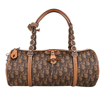 展示品 Christian DIOR 迪奧經典印花PVC蝴蝶結圓筒包(咖啡)