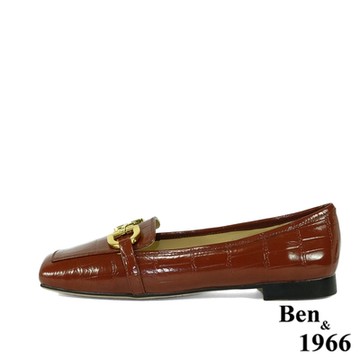 Ben&1966高級頭層牛漆皮流行壓紋方頭休閒樂福鞋-焦糖橘(218081)