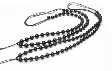 DIY水晶飾品吊墜配件 項鏈繩 天然黑曜石圓珠鏈 純手工編制