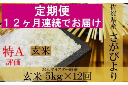 《12ヶ月毎月お届け》鹿島市産さがびより　玄米５ｋｇ定期便 K-5