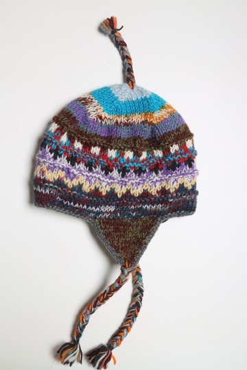 深彩雜線撞色純羊毛線手工編織半襯防風毛帽子護耳帽|保暖民族風