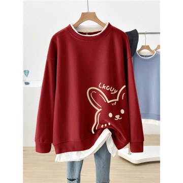 假兩件設計感秋冬加絨慵懶風圓領衛衣女2026年新款胖mm大碼外套潮