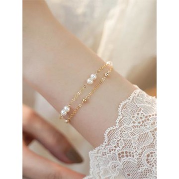賽賽莉安高品質天然小粒珍珠14K包金小眾輕奢雙層疊戴網紅手鏈女