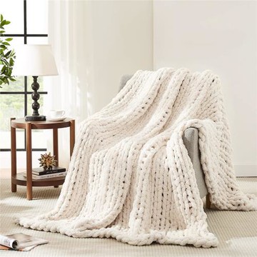 粗針織毛毯柔軟雪尼爾紗線投擲厚絞花編織大繩結蓋毯沙發家居裝飾