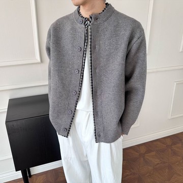 秋冬新款休閒寬鬆男圓領小外套毛衣 慵懶風針織衫單排扣外套2026年潮