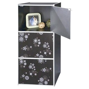 EASYHOME 花系列 三層三門收納櫃  黑色  90x42x28.5cm