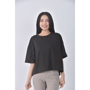 (XL) 質感露背黑色短袖上衣二手衣