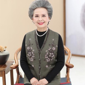 中老年人女馬甲毛衣60歲70奶奶春裝媽媽背心老太太坎肩針織外套80
