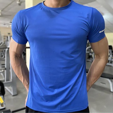 臺灣出貨 運動健身冰絲男短袖夏季速幹彈力純色圓領時尚休閒跑步訓練潮T恤排球衣體育生衣服健身跑步上衣