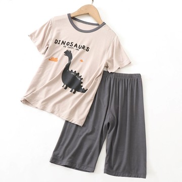 MAMDADKIDS - 涼感莫代爾短袖套裝/家居服-恐龍-咖色