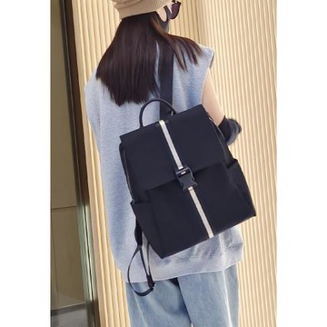 時尚休閑通勤雙肩包女防水尼龍布大容量防盜翻蓋旅行背包簡約書包