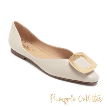 Pineapple Outfitter-真皮方釦挖空平底鞋 FAZEL-白色