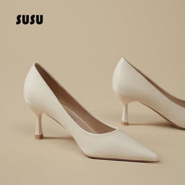 米白色高跟鞋女春秋成人禮職業工作法式尖頭氣質高級感不累腳單鞋