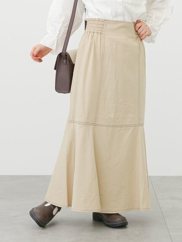 配色縫線設計棉質魚尾長裙(FF32L0L0180) - ehka sopo