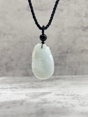 如意玉石墜 緬甸翡翠 冰糯種 A貨玉石  黑瑪瑙 雕刻玉珮 附贈編織