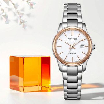 CITIZEN 星辰 光動能經典手錶 女錶 1212購物節 送禮推薦-白/27.5mm EW2319-97A