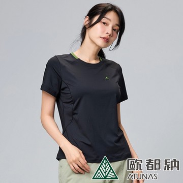 【ATUNAS 歐都納】女款POLARTEC POWER STRETCH短袖T恤A1TS2302W黑/吸溼排汗/透氣快乾/防曬抗臭/彈性舒適/休閒旅遊/登山露營/大尺碼