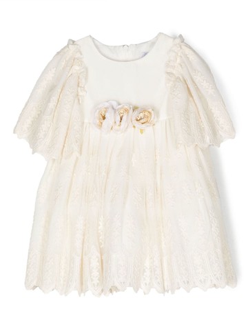 Patachou - lace short-sleeve dress - kids - Polyester/Cotton - 12 - Neutrals