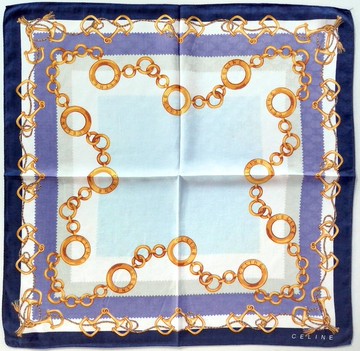 Celine Paris 古董絲巾 奢華鏈條圖案 23 x 22.5 英吋