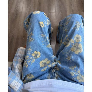 【COMOON】美式復古花卉提花牛仔褲 S-3XL 男款秋季痞帥高級感褲子 寬鬆直筒 休閒長褲 直筒牛仔褲男士 牛仔長褲