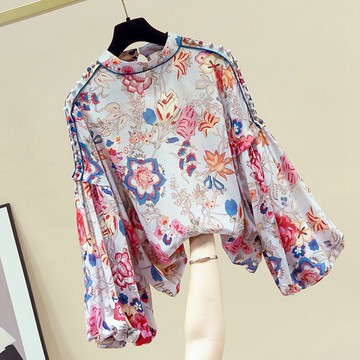 碎花襯衫女設計感減齡燈籠袖立領上衣