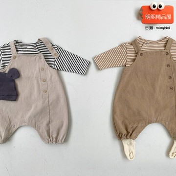 【洋氣側開扣】嬰兒揹帶褲 連體褲 寶寶揹帶褲 嬰兒褲 韓版童裝 春秋季 純棉柔軟 側邊按扣 方便穿脫 0-3歲寶寶