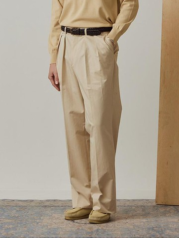 [Easy Line] Wide-Leg Two-Tuck Cotton Chinos Beige