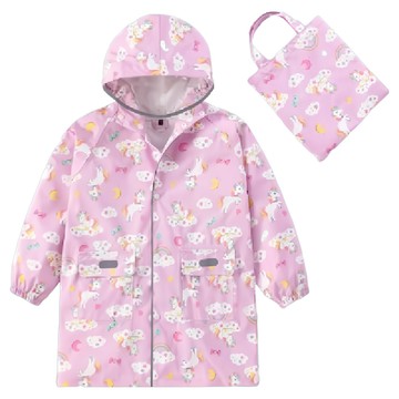 愛北鼻 親子同款加厚防水兒童雨衣 S碼(建議78~100cm)  星星獨角獸 粉色