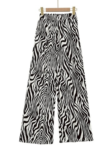 高腰垂感港風褲子女秋季新款顯瘦百搭斑馬紋寬松闊腿休閑褲ins潮