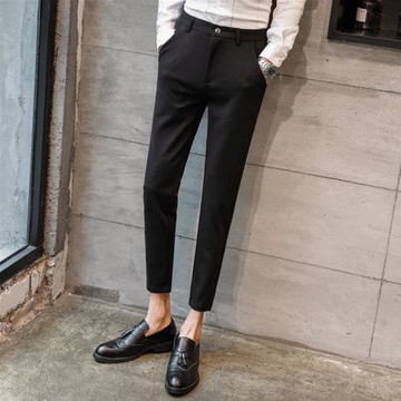 秋季褲子男休閑褲男士商務西裝褲修身男褲痞帥潮流小腳九分褲男褲