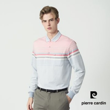 pierre cardin 皮爾卡登 休閒服飾 男款 經典撞色條紋長袖POLO衫-粉色(5255251-65)