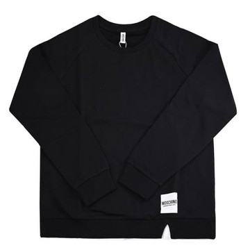 MOSCHINO 簡約LOGO標籤圓領薄刷毛長袖大學T恤/衛衣.黑