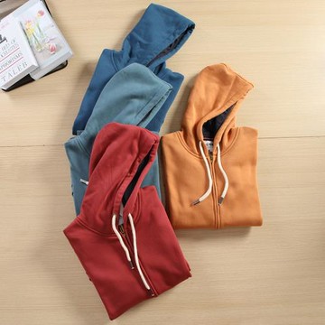 加絨加厚！開衫連帽衛衣！美式復古重磅高克重打底衫拉鏈開襟外套