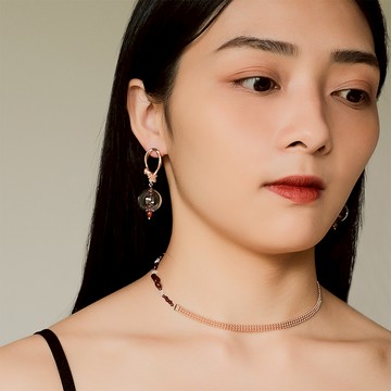 SLOW ROVER｜胭紅薄霧 氣泡冰晶垂墜耳環 - 厚鍍玫瑰金