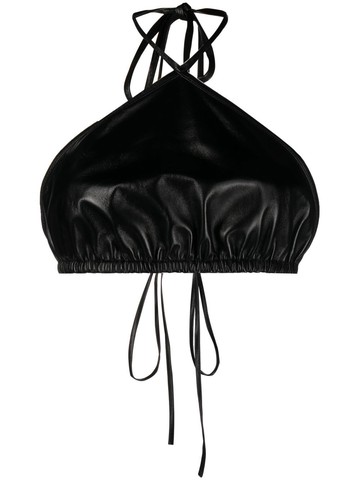 Manokhi - cropped leather halterneck top - women - Leather - S - Black