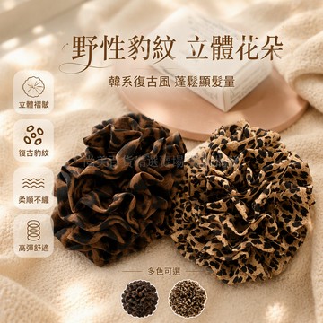 台灣出貨 豹紋繡球髮圈 皺褶紗大腸圈 肌理感立體層次 韓系百搭扎頭繩 時尚造型髮飾 日常通勤拍照配飾