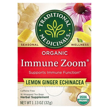 Traditional Medicinals, 有機機體抵抗加強紫羅蘭，檸檬姜紫錐菊，無咖啡萃取，16 獨立茶包，1.13 盎司（32 克）