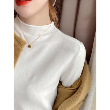 軟糯半高領打底衫女中領春秋冬季修身內搭毛衣白色針織衫短款上衣